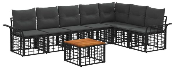 Kültéri kanapé szett 8 pcs Fekete és Sötétszürke Poliészter