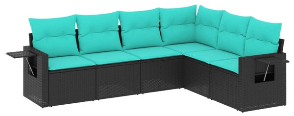 6 db fekete polyrattan kerti kanapégarnitúra párnákkal