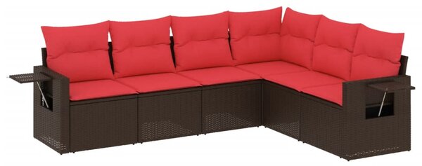6 db barna polyrattan kerti kanapégarnitúra párnákkal