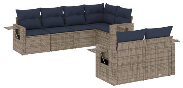 7 db szürke polyrattan kerti kanapégarnitúra párnákkal