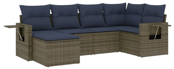 6 db szürke polyrattan kerti kanapégarnitúra párnákkal
