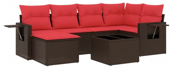 7 db barna polyrattan kerti kanapégarnitúra párnákkal