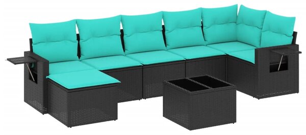 8 db fekete polyrattan kerti kanapégarnitúra párnákkal