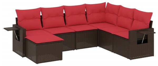 7 db barna polyrattan kerti kanapégarnitúra párnákkal
