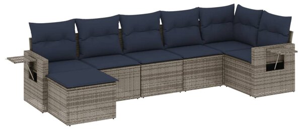 7 db szürke polyrattan kerti kanapégarnitúra párnákkal