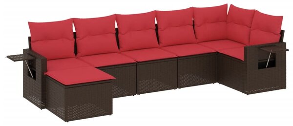 7 db barna polyrattan kerti kanapégarnitúra párnákkal