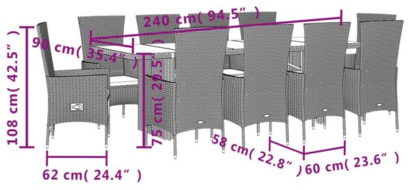 11 részes bézs polyrattan kerti étkezőgarnitúra párnákkal