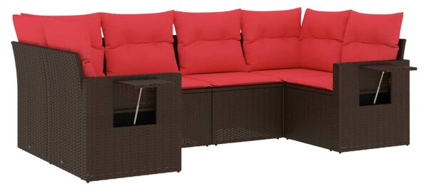 6 db barna polyrattan kerti kanapégarnitúra párnákkal