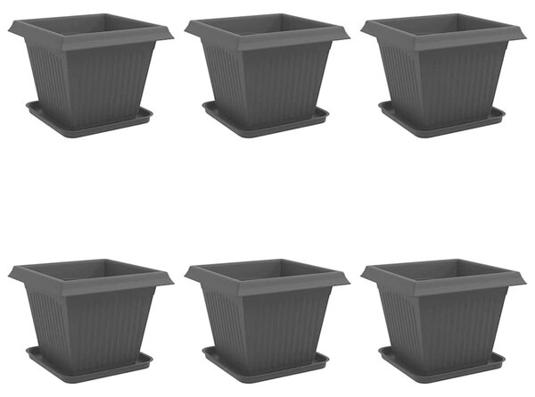 VidaXL Növénycserép 6 pcs Fekete 38 x 38 x 30 cm Műanyag