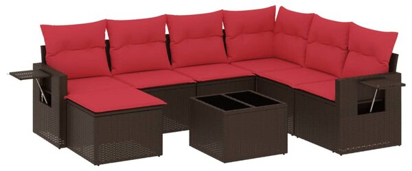 8 db barna polyrattan kerti kanapégarnitúra párnákkal
