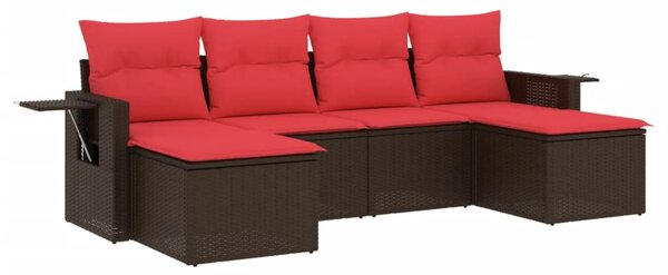 6 db barna polyrattan kerti kanapégarnitúra párnákkal