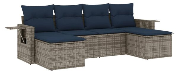 6 db szürke polyrattan kerti kanapégarnitúra párnákkal