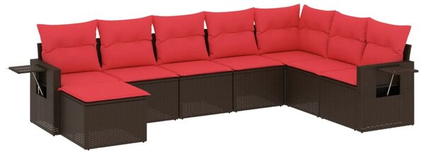 8 db barna polyrattan kerti kanapégarnitúra párnákkal