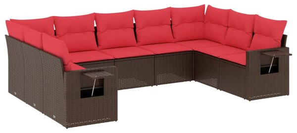 9 db barna polyrattan kerti kanapégarnitúra párnákkal