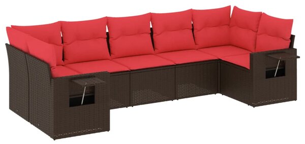 7 db barna polyrattan kerti kanapégarnitúra párnákkal