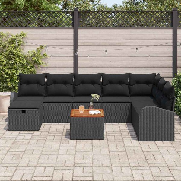 Kerti Kanapé Szett párnával tárolóval 9 pcs Fekete Poli rattan