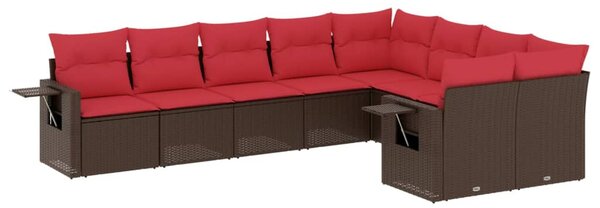 9 db barna polyrattan kerti kanapégarnitúra párnákkal