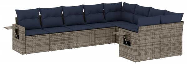 9 db szürke polyrattan kerti kanapégarnitúra párnákkal