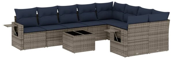 10 db szürke polyrattan kerti kanapégarnitúra párnákkal