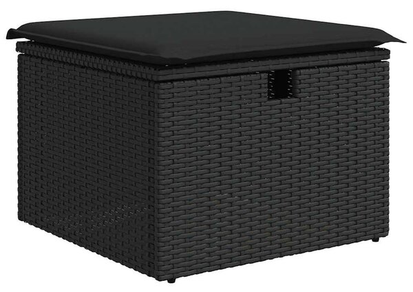 5 részes fekete polyrattan kerti kanapészett párnákkal