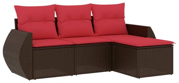 4 db barna polyrattan kerti kanapégarnitúra párnákkal