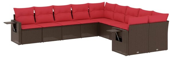 10 db barna polyrattan kerti kanapégarnitúra párnákkal