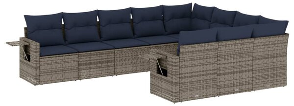10 db szürke polyrattan kerti kanapégarnitúra párnákkal
