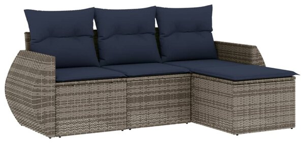 4 db szürke polyrattan kerti kanapégarnitúra párnákkal