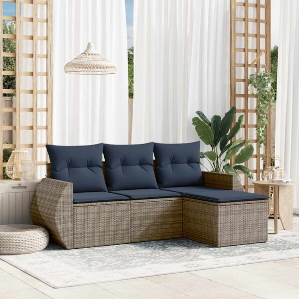 4 db szürke polyrattan kerti kanapégarnitúra párnákkal