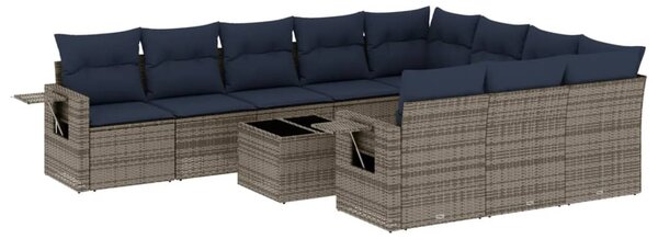 11 db szürke polyrattan kerti kanapégarnitúra párnákkal