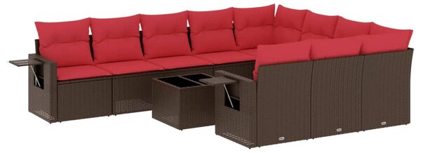 11 db barna polyrattan kerti kanapégarnitúra párnákkal