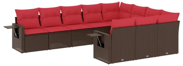 10 db barna polyrattan kerti kanapégarnitúra párnákkal