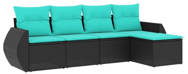 5 db fekete polyrattan kerti kanapégarnitúra párnákkal