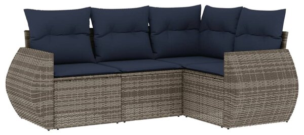 4 db szürke polyrattan kerti kanapégarnitúra párnákkal