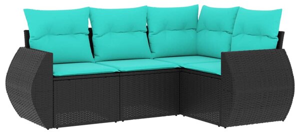 4 db fekete polyrattan kerti kanapégarnitúra párnákkal