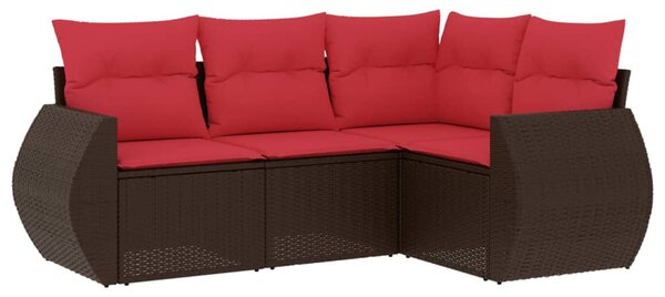 4 db barna polyrattan kerti kanapégarnitúra párnákkal