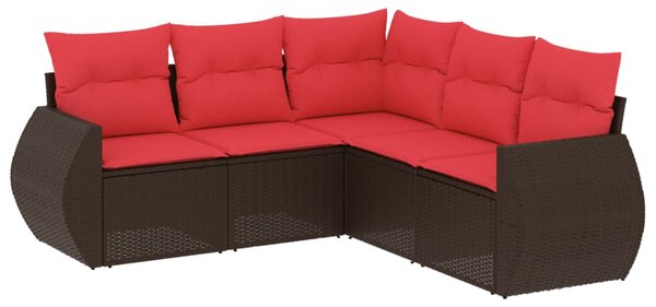 5 db barna polyrattan kerti kanapégarnitúra párnákkal