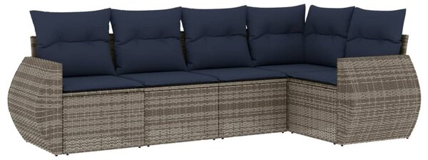 5 db szürke polyrattan kerti kanapégarnitúra párnákkal