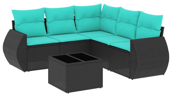 6 db fekete polyrattan kerti kanapégarnitúra párnákkal