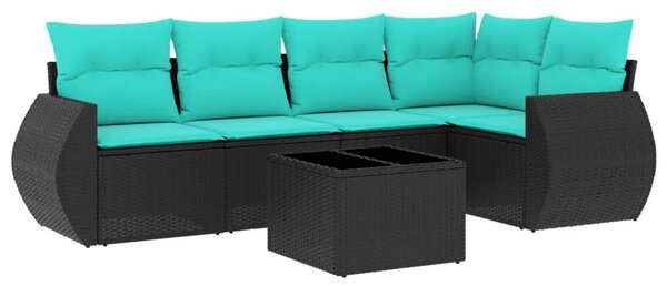 6 db fekete polyrattan kerti kanapégarnitúra párnákkal