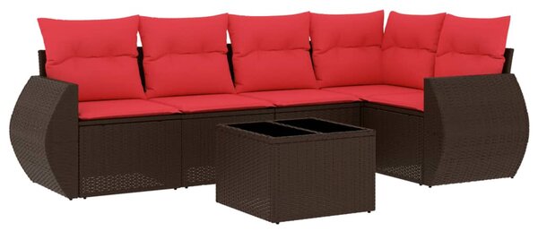 6 db barna polyrattan kerti kanapégarnitúra párnákkal