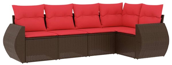 5 db barna polyrattan kerti kanapégarnitúra párnákkal