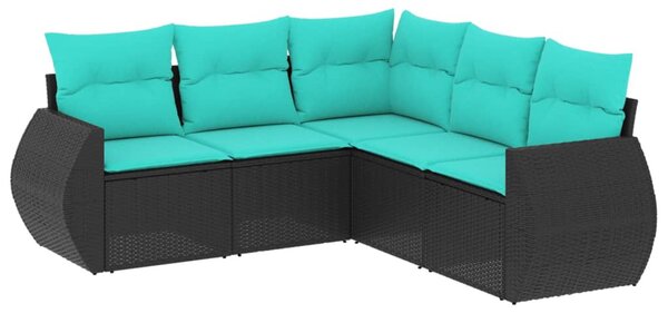 5 db fekete polyrattan kerti kanapégarnitúra párnákkal