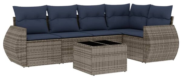 6 db szürke polyrattan kerti kanapégarnitúra párnákkal
