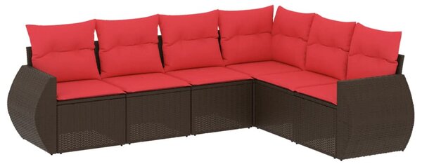 6 db barna polyrattan kerti kanapégarnitúra párnákkal