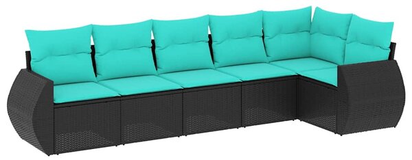 6 db fekete polyrattan kerti kanapégarnitúra párnákkal