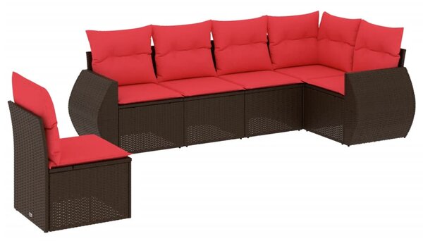 6 db barna polyrattan kerti kanapégarnitúra párnákkal