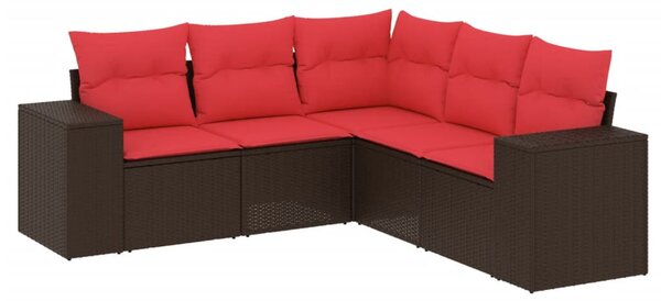 5 db barna polyrattan kerti kanapégarnitúra párnákkal