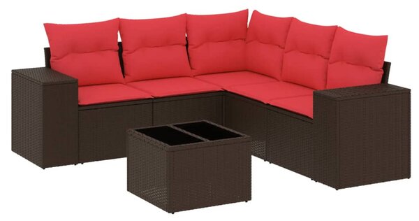 6 db barna polyrattan kerti kanapégarnitúra párnákkal