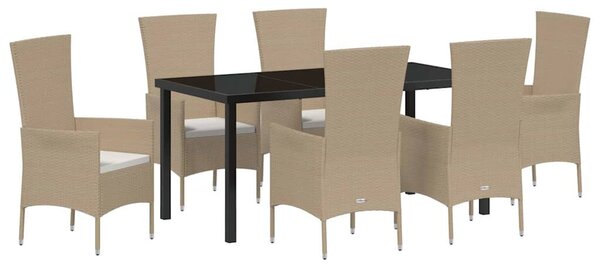 Kert étkező szett párnával 7 pcs Bézs polirattan